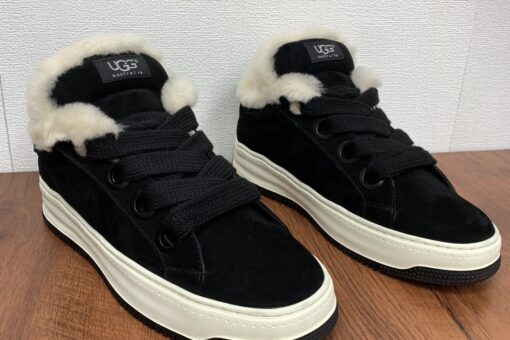 Ugg Black Genuine Leather Faux Fur Shoes