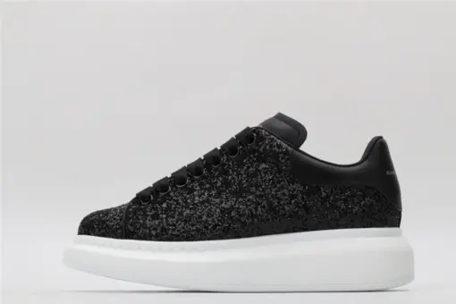 Alexander McQueen Metallic Black – Iconic Oversized Glitter Sneakers with White Platform