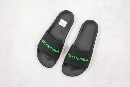 Balenciaga Slippers Pure Black Green Logo