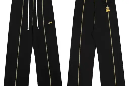 Corteiz HMP Open Hem Sweatpants Black Yellow Accents