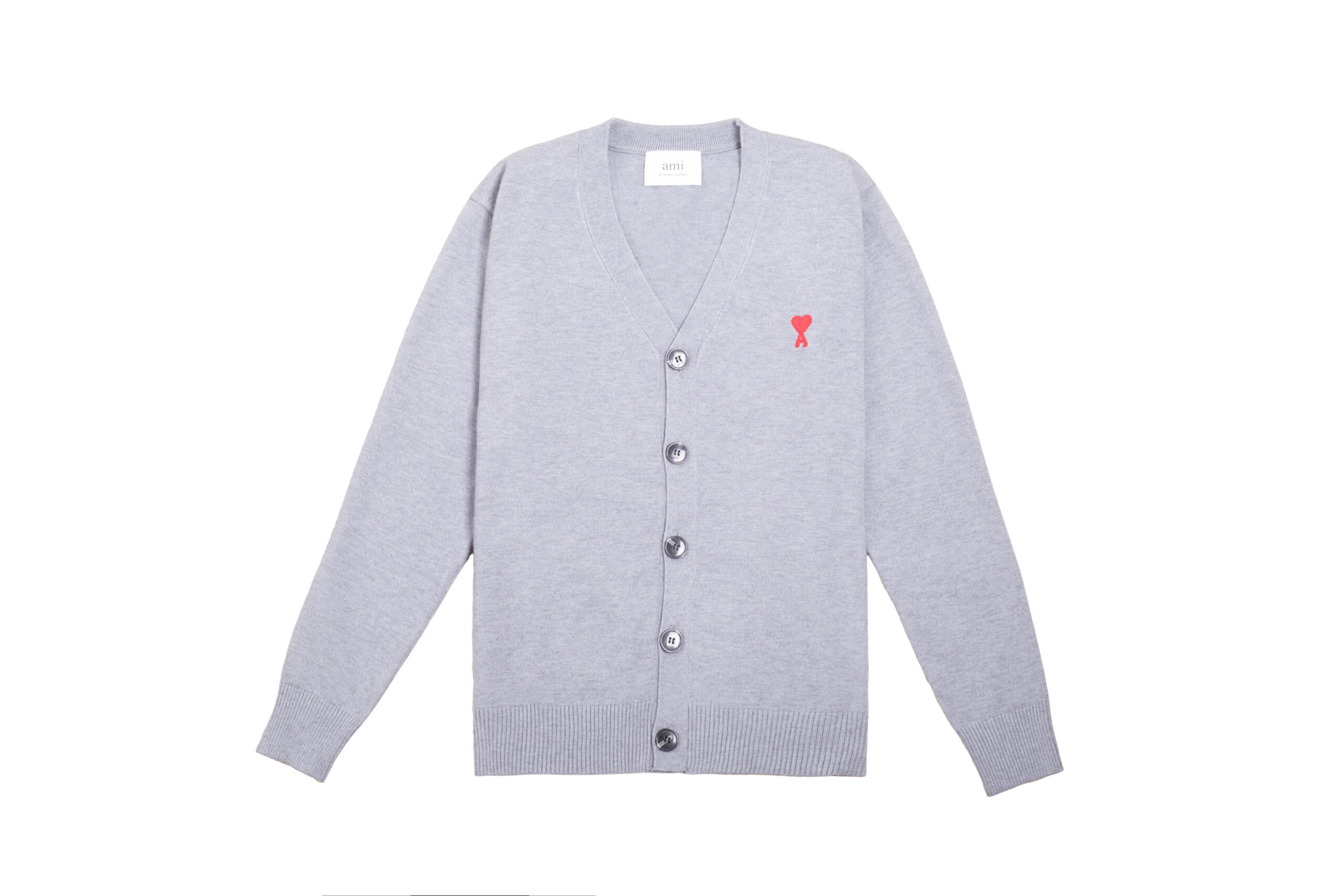 Ami Paris Ami De Coeur Extrafine Merino Wool Cardigan Grey 2026 | Drip Kickz Ami Paris Ami De Coeur Extrafine Merino Wool Cardigan Grey