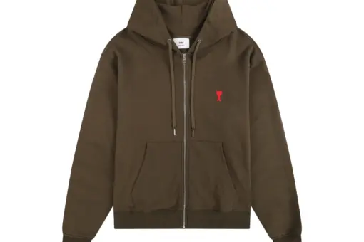 Ami Paris Hoodie Khaki Red