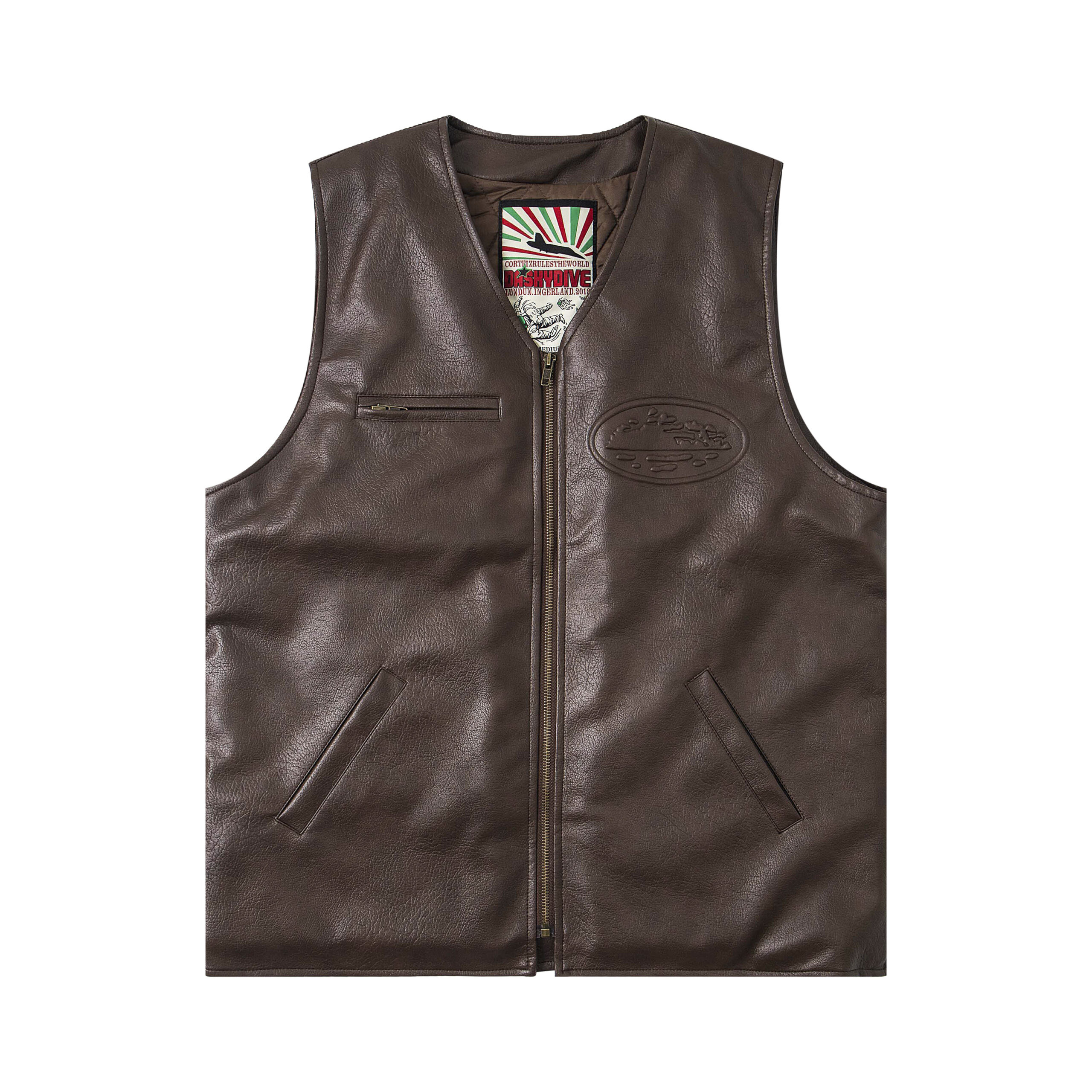 Corteiz Skydive Leather Vest Brown 2026 | Drip Kickz Corteiz Skydive Leather Vest Brown