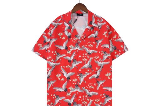 Amiri Crane-Print Silk Shirt Red
