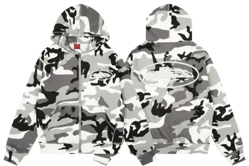 Corteiz Island Puff Print Zip Hoodie ‘Arctic Camo’