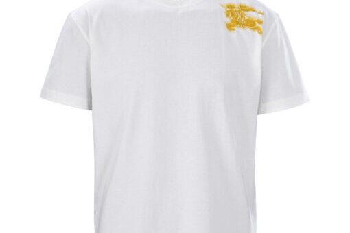 Burberry Yellow Equestrian Knight Stretch-Cotton T-shirt White