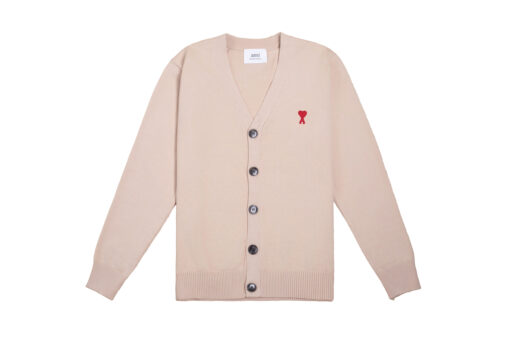 Ami Paris De Coeur Extrafine Merino Wool Cardigan Pink