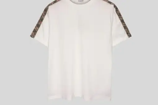 Burberry Black Cotton Check Taped Trim T-Shirt White