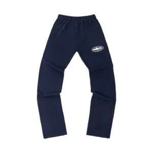 Corteiz Island Puff Print Open Hem Sweatpants Navy