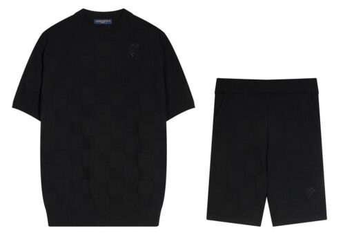 LV Black Short-Sleeved Knitted T-Shirt And Shorts Set