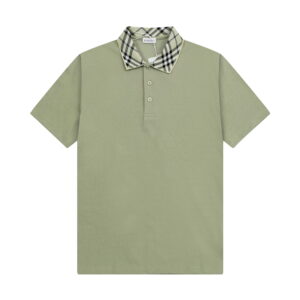 Burberry Check Collar Cotton Piqué Slim Polo Shirt Green