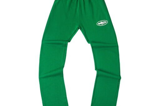 Corteiz Island Puff Print Open Hem Sweatpants Green