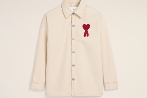 Ami Paris Ami De Coeur Beige Cotton Overshirt