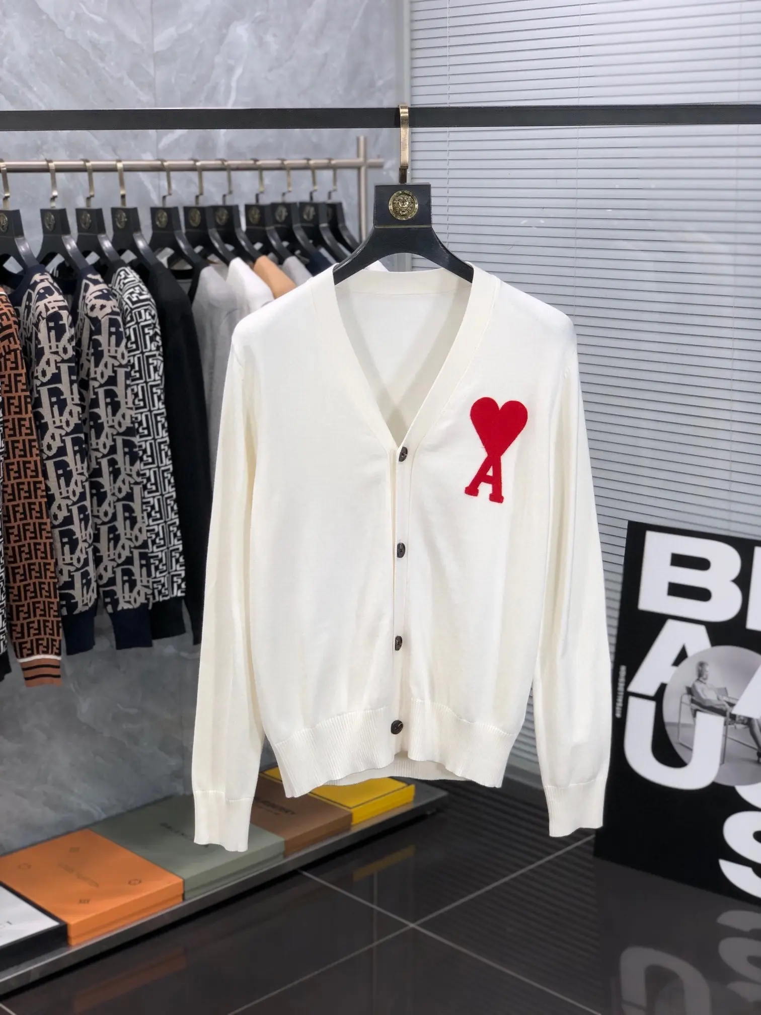Ami Paris Large A Heart Cardigan White & Red 2026 | Drip Kickz Ami Paris Large A Heart Cardigan White & Red