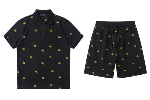 LV Embroidered Polo Shirt And Shorts Set Black