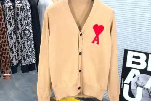 Ami Paris Large A Heart Cardigan Cream & Red