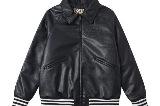 Corteiz Da Skydive Black Leather Jacket