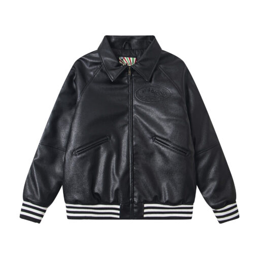 Corteiz Da Skydive Black Leather Jacket 2026 | Drip Kickz Corteiz Da Skydive Black Leather Jacket