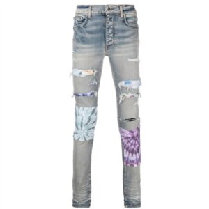 AMIRI Tie Dye Art Patch Skinny Jeans Fade White
