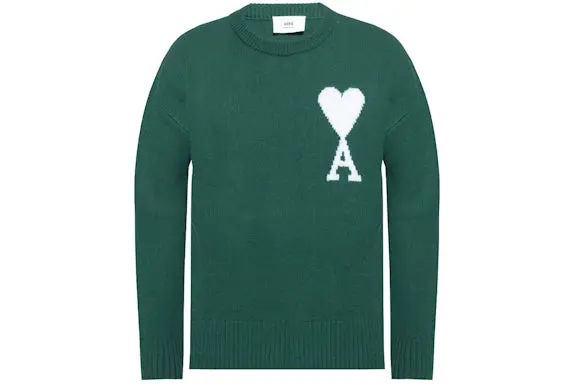 Ami Paris Ami De Coeur Merino Wool Oversized Crewneck Sweater Green/White 2026 | Drip Kickz Ami Paris Ami De Coeur Merino Wool Oversized Crewneck Sweater Green/White