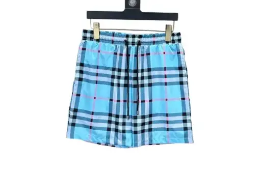 Burberry Cotton Check Shorts Light Blue