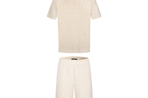 Fendi Crew-Neck T Shirt And Matching Bermuda Shorts Set Cream