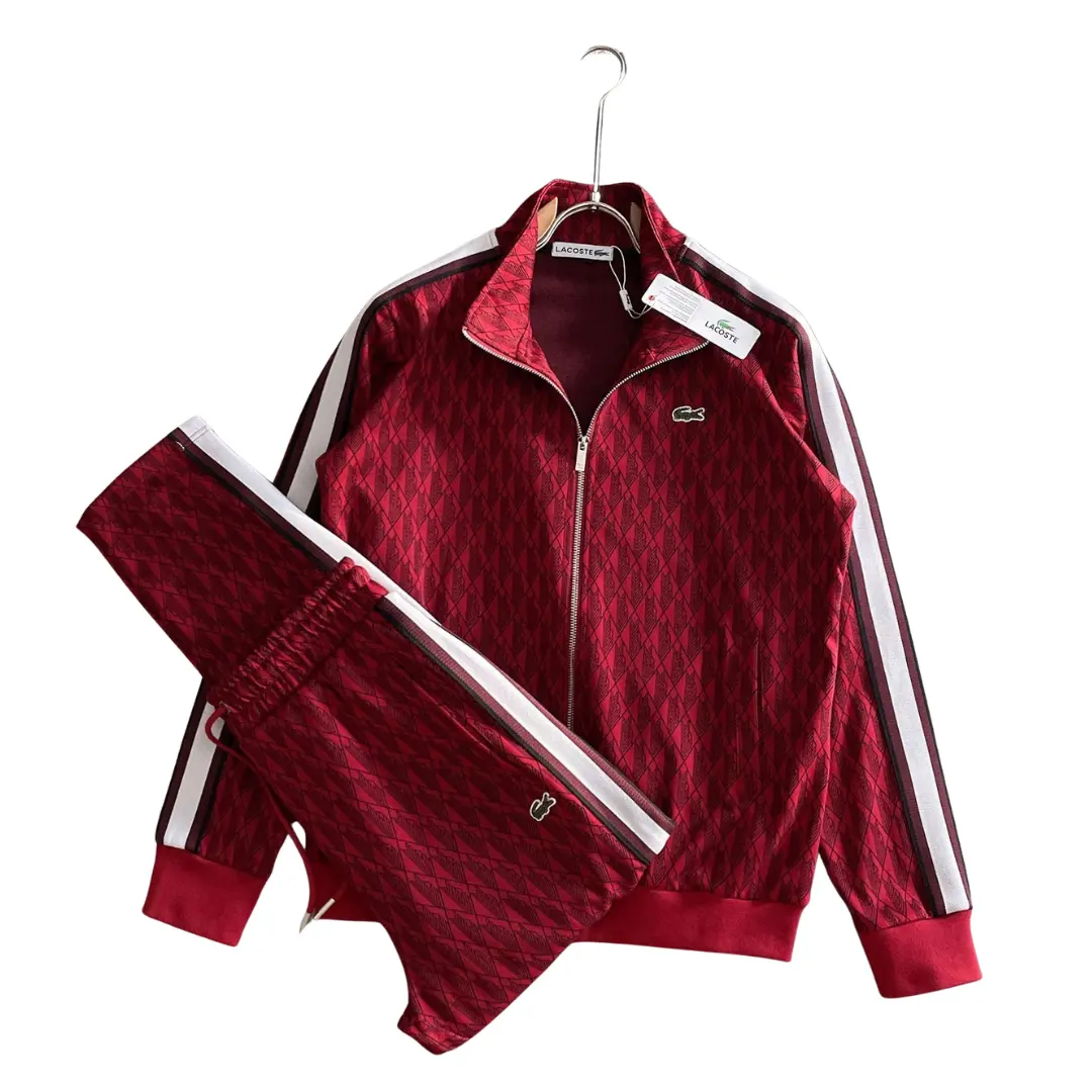 Lacoste Paris Monogram Jacquard Red Tracksuit 2026 | Drip Kickz Lacoste Paris Monogram Jacquard Red Tracksuit