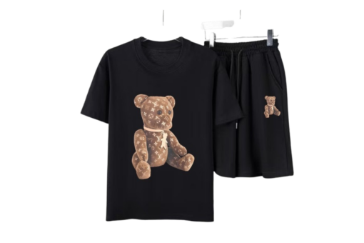 LV Teddy Bear Print T-Shirt And Shorts Set Black