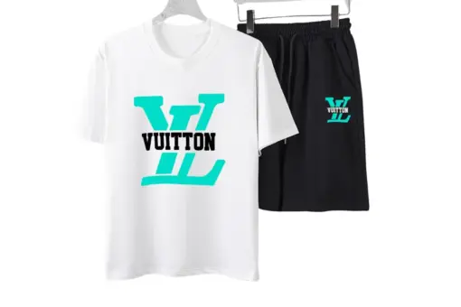 LV “VUITTON” Print T-Shirt And Shorts Set White