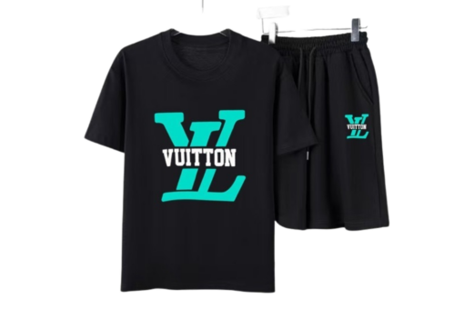 LV “VUITTON” Print T-Shirt And Shorts Set Black