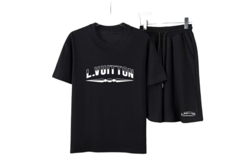 “L.VUITTON” Print T-Shirt And Shorts Set Black