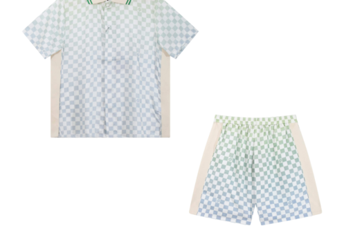 LV Damier Gradient Printed Silk Polo Shirt And Shorts Set