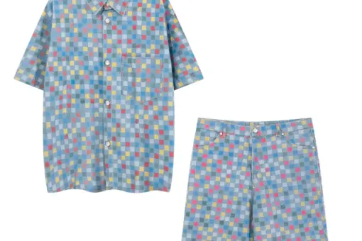 LV Damier Short-Sleeved Chambray Shirt And Shorts Set