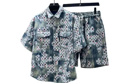 LV Stonewashed Denim Shirt And Shorts Set
