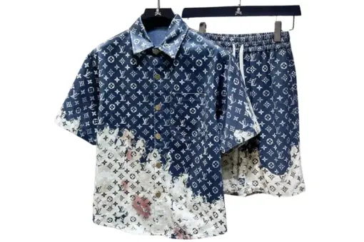 LV Monogram Bandana Denim Shirt And Shorts Set