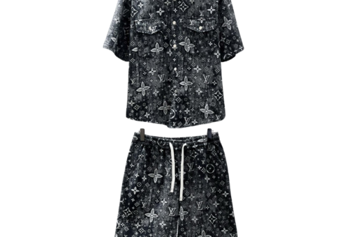 LV Monogram Short-Sleeved Denim Shirt And Shorts Set