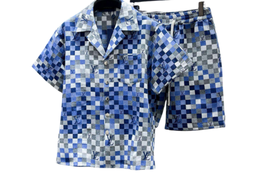 LV Damier 3D Denim Short-Sleeved Shirt And Shorts Set