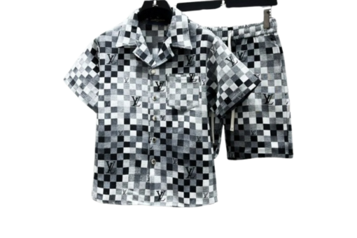 LV Black Damier 3D Denim Short-Sleeved Shirt And Shorts Set