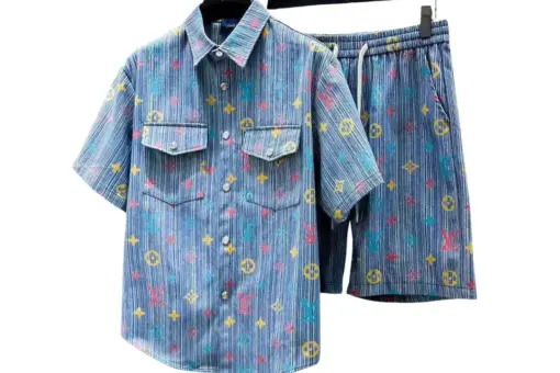 LV Colorful Logo Motifs Short-Sleeved Shirt And Shorts Set