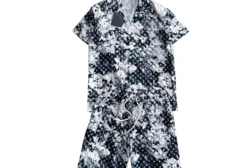LV Blue Bandana Denim Shirt And Shorts Set