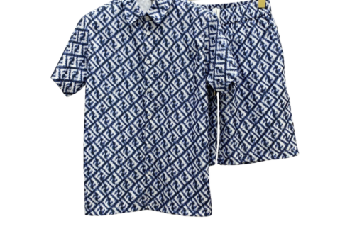 Fendi FF-Monogram Linen Navy Shirt And Shorts Set