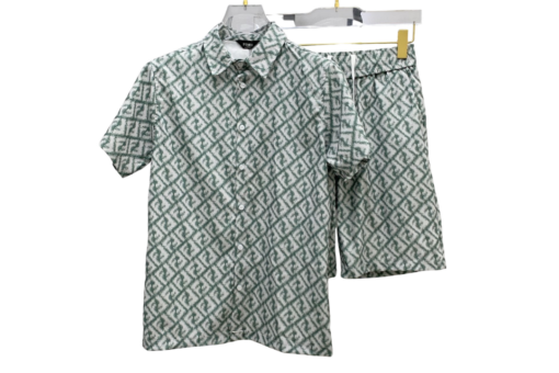 Fendi FF-Monogram Linen Mint Green Shirt And Shorts Set