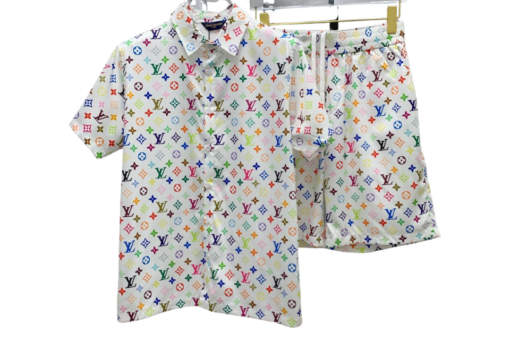 LV Multi Color Monogram Print Shirt And Shorts Set