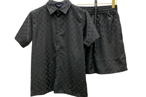 LV Black Monogram Printed Shirt And Shorts Set