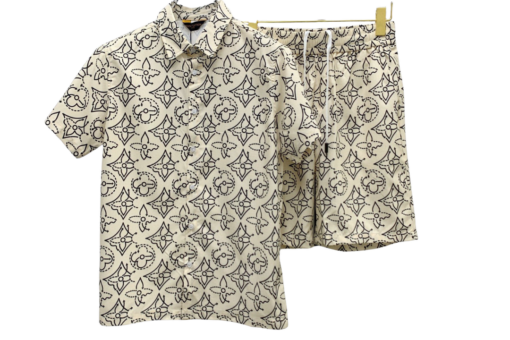 LV Iconic Monogram Printed Shirt And Shorts Set Beige