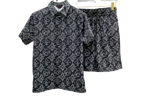 LV Iconic Monogram Printed Shirt And Shorts Set Black