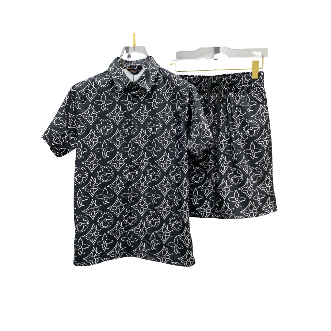 LV Iconic Monogram Printed Shirt And Shorts Set Black 2026 | Drip Kickz LV Iconic Monogram Printed Shirt And Shorts Set Black