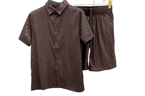 LV Marron Monogram Jacquard Shirt And Shorts Set