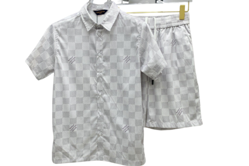 LV Off White Checker Jacquard Shirt And Shorts Set
