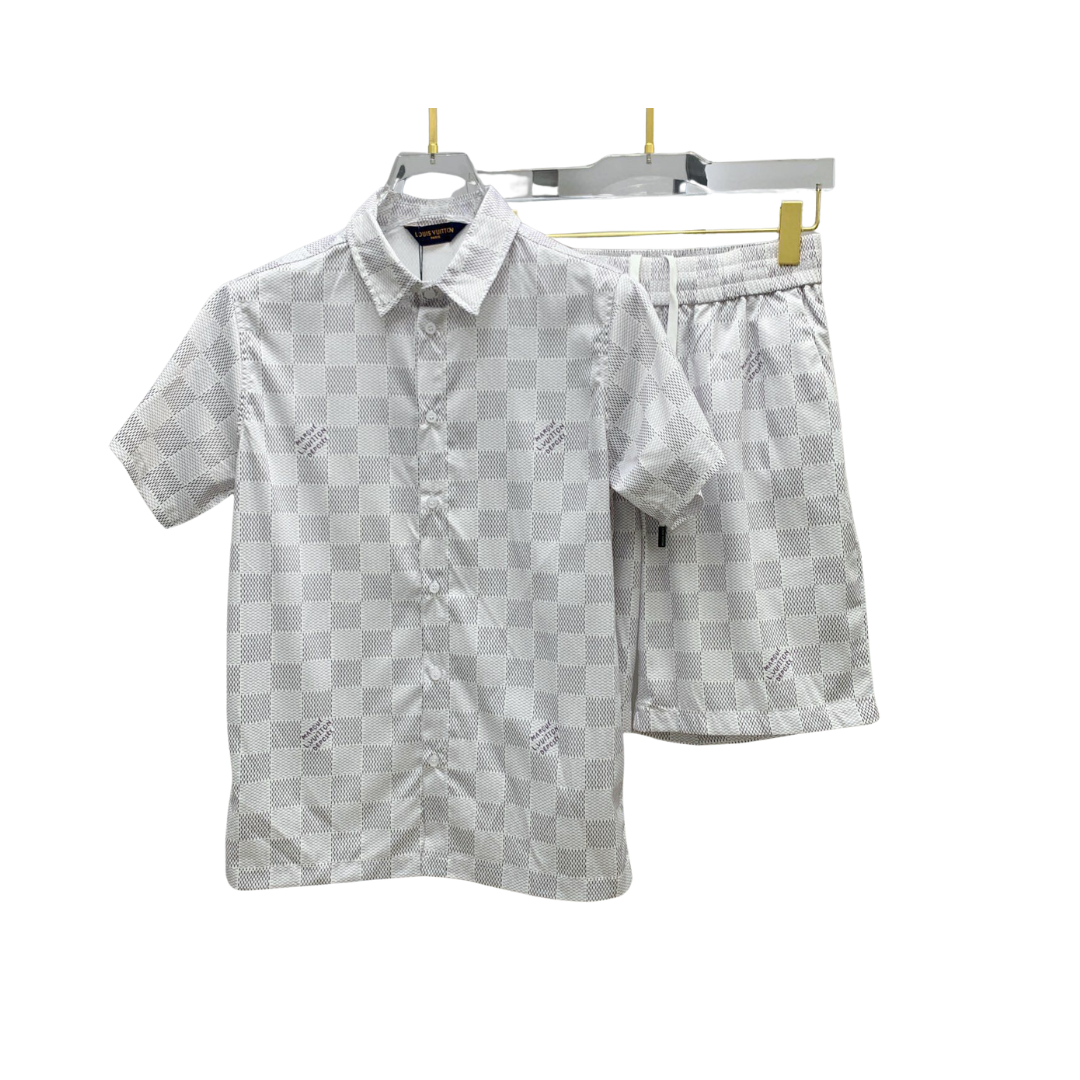 LV Off White Checker Jacquard Shirt And Shorts Set 2026 | Drip Kickz LV Off White Checker Jacquard Shirt And Shorts Set